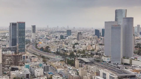 Time Lapse of Tel Aviv Skyline - From Day To Night - Short Version Vídeo Stock 75674212