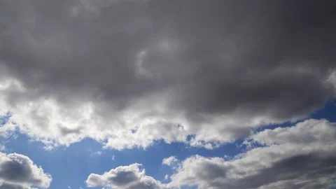 Time lapse: tense fluffy clouds cover the sun. Sun rays brake through clouds. Stock Footage 129270815