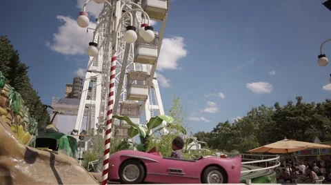 Time Lapse Theme Park Race Cars - 60fps Stock Footage 52436481