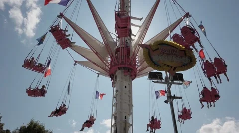 Time Lapse Theme Park Swing Ride Down - 60fps Stock Footage 52386955