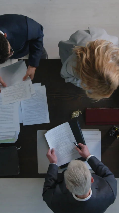 Time Lapse of Three Colleagues Sorting Documents during Workday in Law Company Stock Footage 280224395