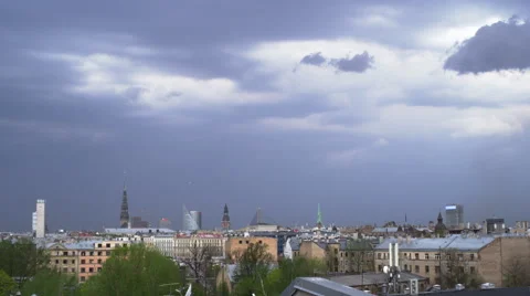 A time lapse of a thunderstorm approaching a city with epic clouds formations Stock Footage 41102508