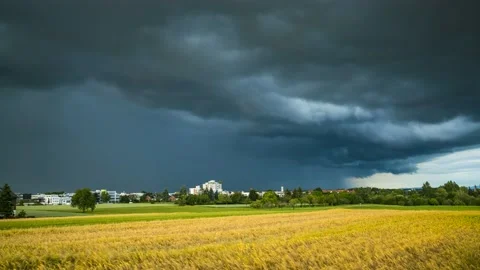 Time Lapse Thunderstorm Fields Stuttgart Germany 4K to 8K Stock Footage 155884547