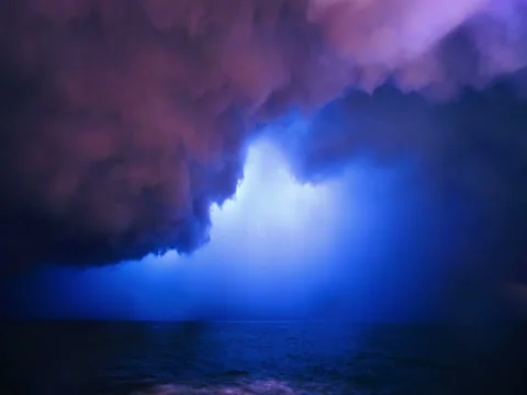 Time Lapse of Thunderstorm at Night over the Surface of the Water Stock Footage 80945065