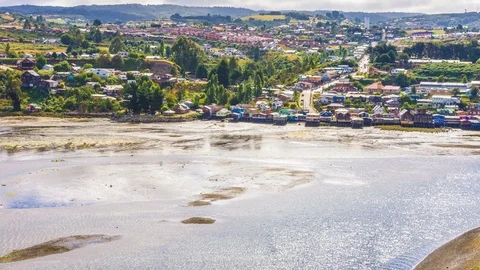 Time lapse of the tide withdraws in Castro in Chile Stock Footage 86614855