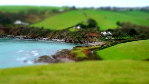Time Lapse, Tilt shift effect of a coastal bay Stock Footage 73000609