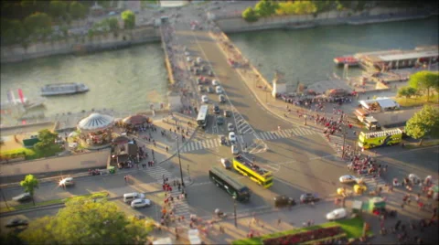 Time lapse Tilt Shift of intersection and Seine River in Paris France Stock Footage 43187564