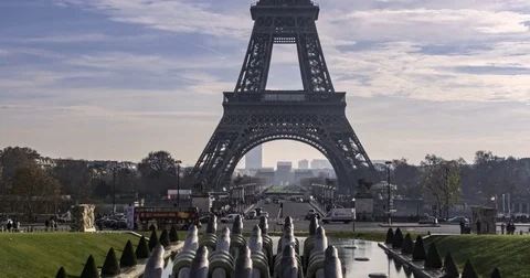 Time lapse tilt up view of the iconic Eiffel tower in Paris, France Stock Footage 71156883