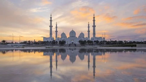 Time lapse, Time lapse, Sheikh Zayed Bin Sultan Al Nahyan Mosque, Abu Dhabi, UAE Stock Footage 76105803
