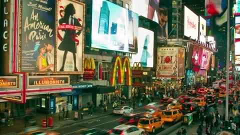 Time Lapse of Times Square crowds and traffic at evening. 4K New York City, USA Stock Footage 143297785