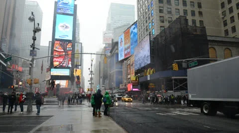 Time lapse of Times Square on a Rainy Day Stock Footage 22754496