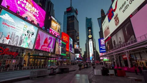 Time-Lapse Of Times Square Signs Looking Downtown During The Coronavirus Stock Footage 144063451