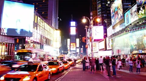Time lapse of Times Square traffic at night Stock Footage 46828755