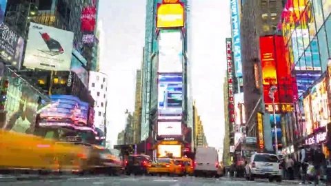 Time lapse of Times Square. Zoom out, from day to night. Manhattan. Stock Footage