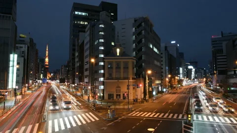 Time-lapse: Tokyo cityscape view at night with Tokyo tower Stock Footage 149968439