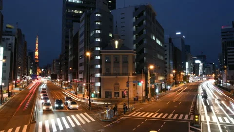 Time-lapse: Tokyo cityscape view at night with Tokyo tower Stock Footage 150258653