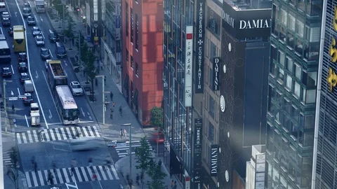 Time Lapse Tokyo Ginza Looking down at the busy street Stock Footage 110841131