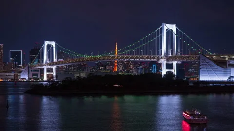 Time lapse of Tokyo night view and rainbow bridge Stock Footage 146629193
