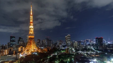 Time Lapse of the Tokyo Tower and the Tokyo skyline at night 库存影片 123920879