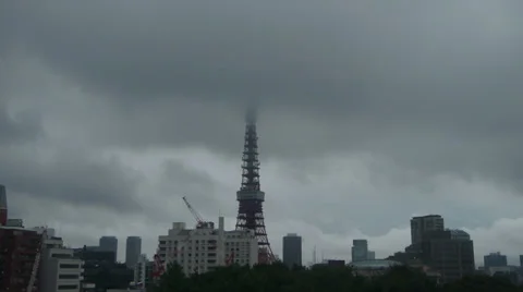 Time Lapse of Tokyo Tower Clouds Stock Footage 30606320
