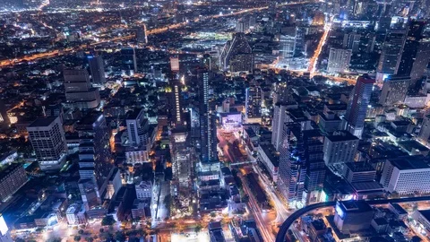 Time lapse of top aerial view from tower rooftop in downtown, Bangkok thailand Stock Footage 108372106
