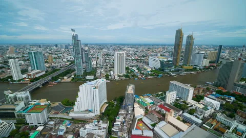 Time lapse Top view of Bangkok city with Chao Phraya River, Thailand Stock Footage 140452871
