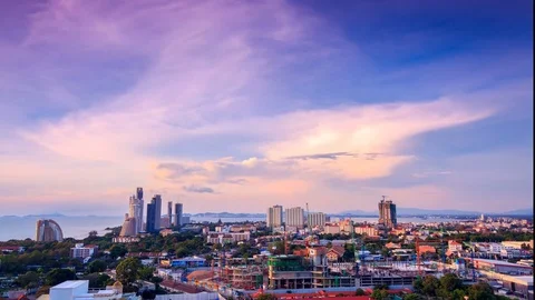 Time lapse top view sunset dusk north Pattaya City,Thailand Stock Footage 76224418