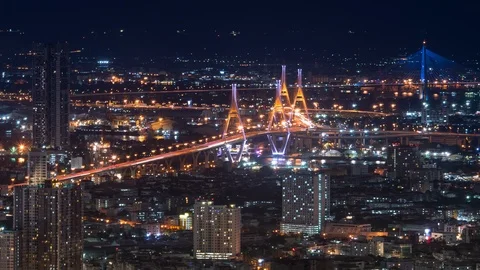 Time lapse of top view from tower rooftop,  in downtown of Bangkok Thailand Stock Footage 108371628