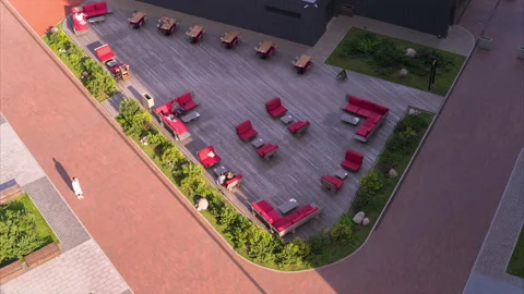 Time lapse. Top view to the yard, small street summer outdoors cafe  Stock-Footage 171526937