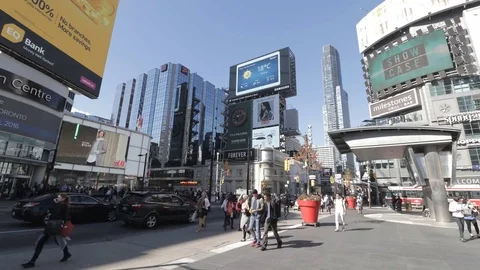 Time lapse of Toronto landmark Yonge-Dundas Square during the day Stock Footage 73580728