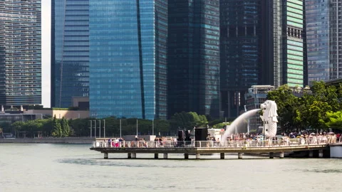 Time-lapse Tourist taking photo of Merlion  Video stock 249619082