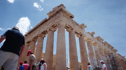 Time-lapse of tourists in front of the acropolis, Greece. Stock Footage 57687407