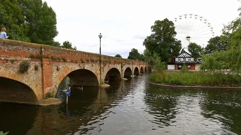 Time-lapse with Tourists on Tramway Bridge and the Ferris Wheel, Stratford Upon  Stock Footage 124752181