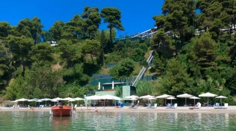 Time-lapse: tourists on typical Corfu beach,  Greece Stock Footage 8511657