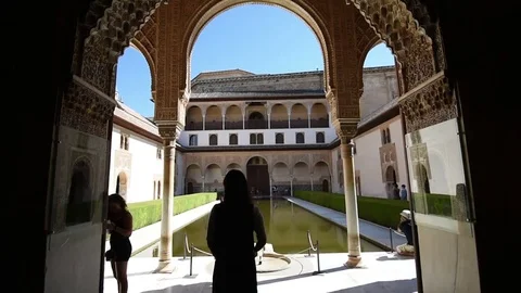 Time lapse of tourists walking through the Andualcia Alhambra 2 Stock Footage 74480689