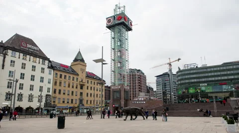 Time Lapse of Tower at Central Station -  Oslo Norway Europe Stock Footage 58622516