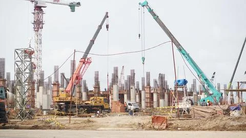 Time-lapse tower crane at construction site Stock-Fotos