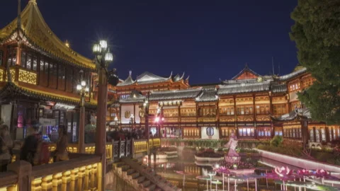 Time Lapse: traditional architecture and pond at Yuyuan Garden in Shanghai Stock Footage 337899044