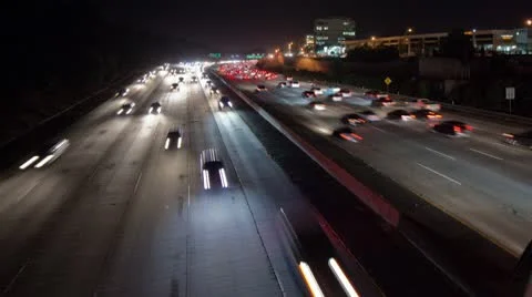 Time lapse of traffic on the 280 Freeway at night Stock Footage 10578181