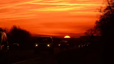 Time lapse traffic on A64 dual carriageway at sunset york uk Stock Footage 71314539