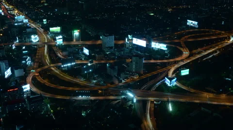Time Lapse of Traffic from Above at Night - Bangkok Thailand Stock Footage 54280277