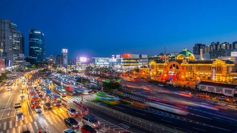 Time lapse of traffic and architecture in Seoul Station,Seoul City South Korea Stock Footage 76258713