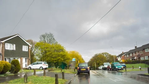 Time lapse of traffic and clouds on Dee Road in Reading, UK on a wet and rain Stock Footage 105820066