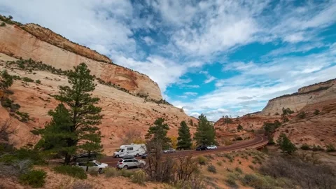 Time-lapse of Traffic and Clouds over Zion-Mount Carmel Highway, Zion National P Video stock 331998357