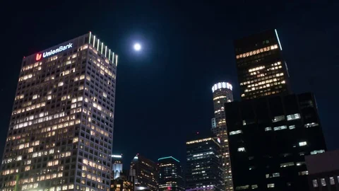 Time-lapse of traffic and the downtown Los Angeles skyline Stock Footage 69927733