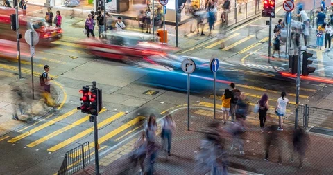 Time lapse of traffic and pedestrians of Mong Kok at night in Hong Kong. Stock Footage 112683976