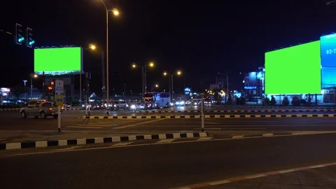 Time lapse traffic and phuket town background with green panel banner Stock Footage 124377663