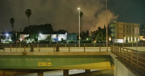 Time-lapse of traffic and smoke in Hollywood, Los Angeles Stock Footage 115818305