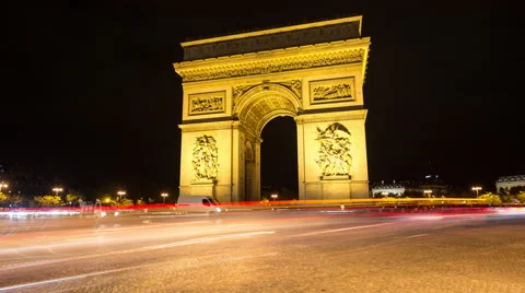 Time Lapse of Traffic /  Arc De Triomphe at Night - Paris France Stock Footage 58567970