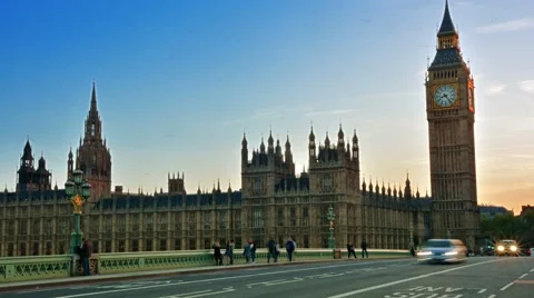 Time lapse of traffic around Big Ben at dusk Stock Footage 50547459